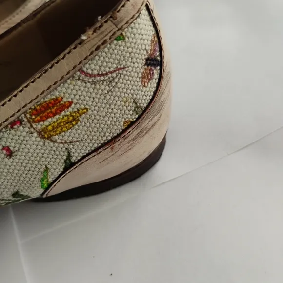 GUCCI Floral Canvas Flats Bamboo Horsebit Sz 7
