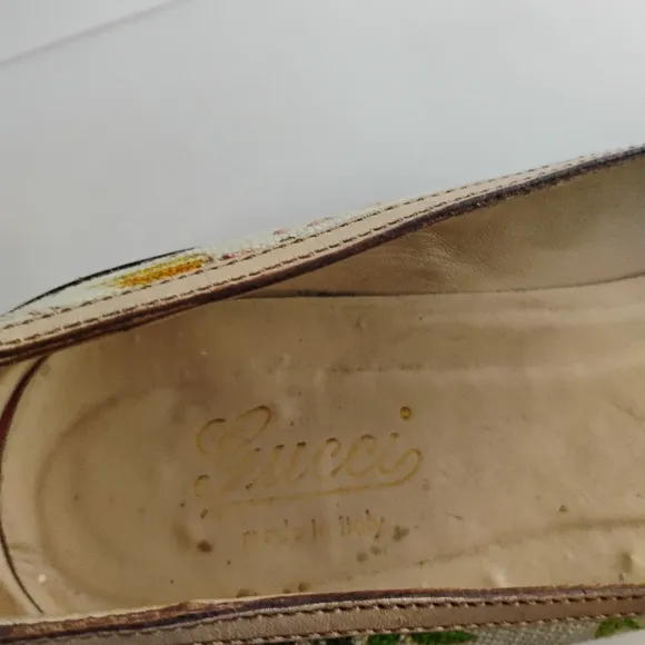GUCCI Floral Canvas Flats Bamboo Horsebit Sz 7