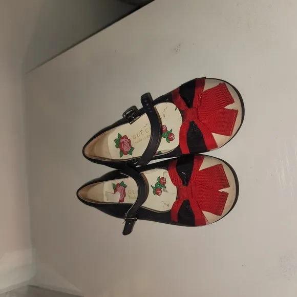 Gucci Little Girl Dark Blue and Red Bow Shoes/Flats