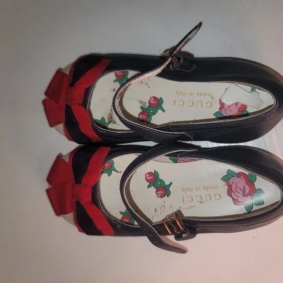 Gucci Little Girl Dark Blue and Red Bow Shoes/Flats