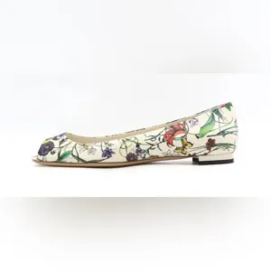 Gucci Salandia Peep Toe Flat - Mystic White Multicolor Flora Print - Size 38