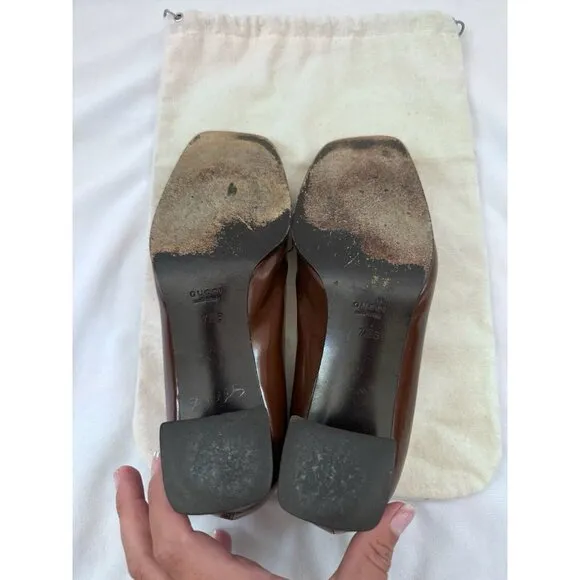 Gucci Shoes Vintage Brown Square Toe Leather Pump Size 7.5