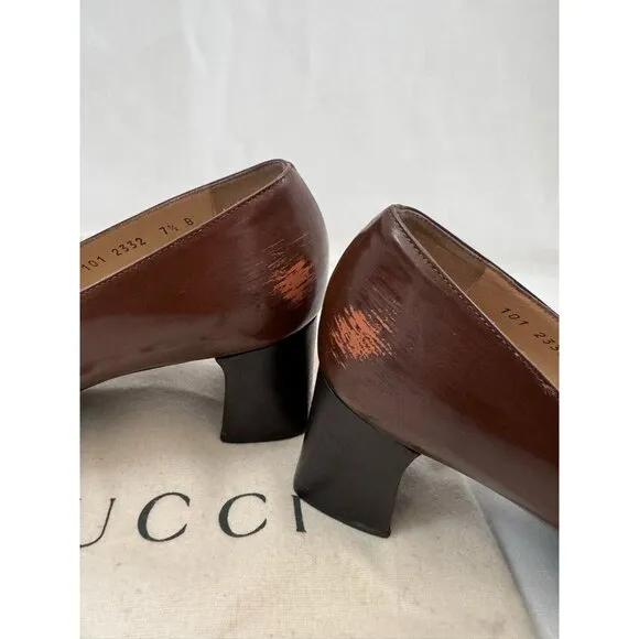 Gucci Shoes Vintage Brown Square Toe Leather Pump Size 7.5
