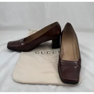 Gucci Shoes Vintage Brown Square Toe Leather Pump Size 7.5