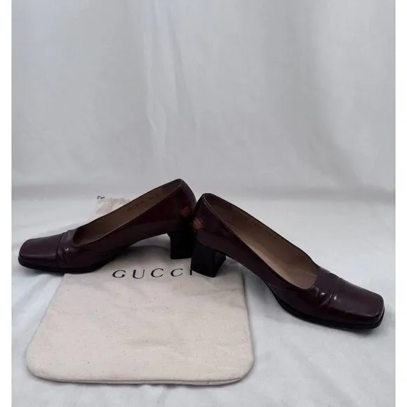 Gucci Shoes Vintage Brown Square Toe Leather Pump Size 7.5