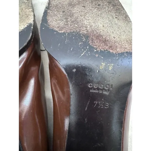 Gucci Shoes Vintage Brown Square Toe Leather Pump Size 7.5