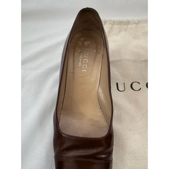 Gucci Shoes Vintage Brown Square Toe Leather Pump Size 7.5