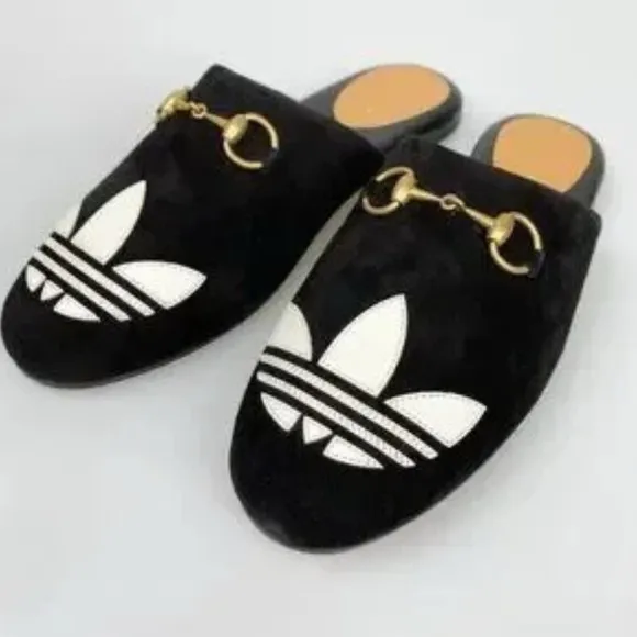 Gucci X Adidas Leather Black Suede Mules Size 6