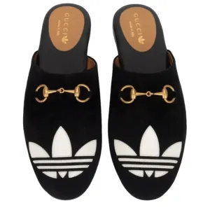 Gucci X Adidas Leather Black Suede Mules Size 6