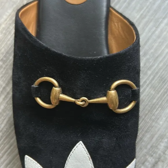 Gucci X Adidas Leather Black Suede Mules Size 6