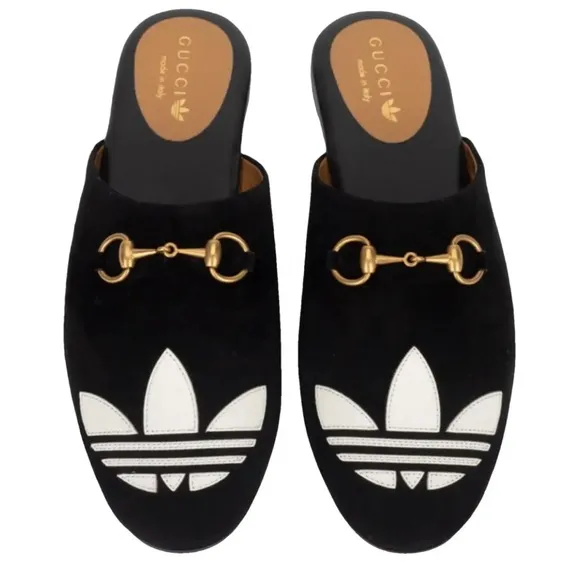 Gucci X Adidas Leather Black Suede Mules Size 6
