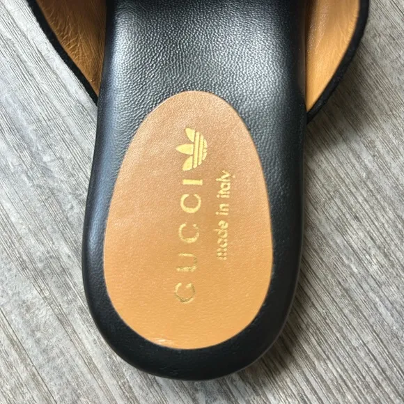 Gucci X Adidas Leather Black Suede Mules Size 6