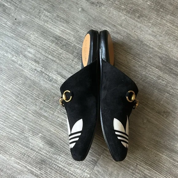 Gucci X Adidas Leather Black Suede Mules Size 6