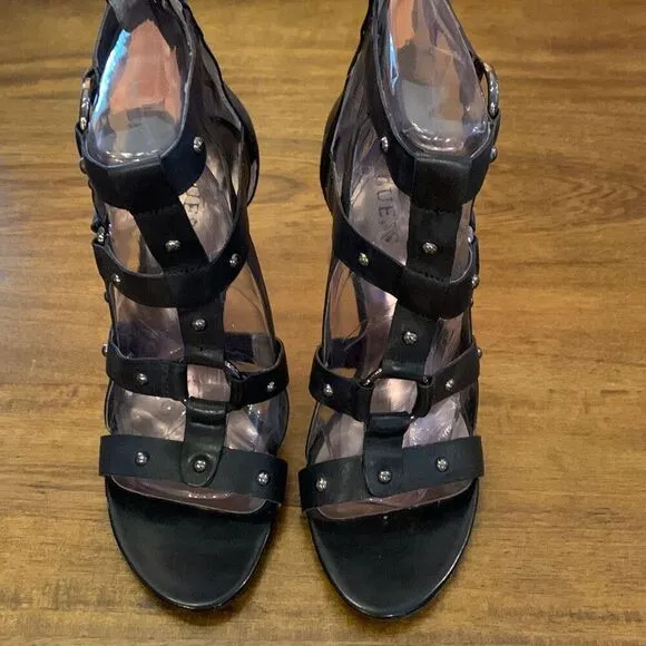 Guess Black Leather Edgy Roman Stiletto Sandal Size 9M