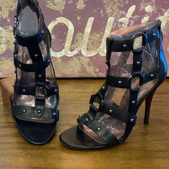 Guess Black Leather Edgy Roman Stiletto Sandal Size 9M