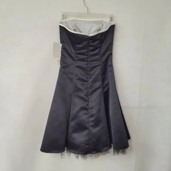 Gunne Sax Dress Size 1/2 Strapless Formal Classic Black/White Rhinestone Prom