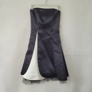 Gunne Sax Dress Size 1/2 Strapless Formal Classic Black/White Rhinestone Prom