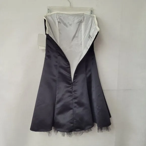 Gunne Sax Dress Size 1/2 Strapless Formal Classic Black/White Rhinestone Prom