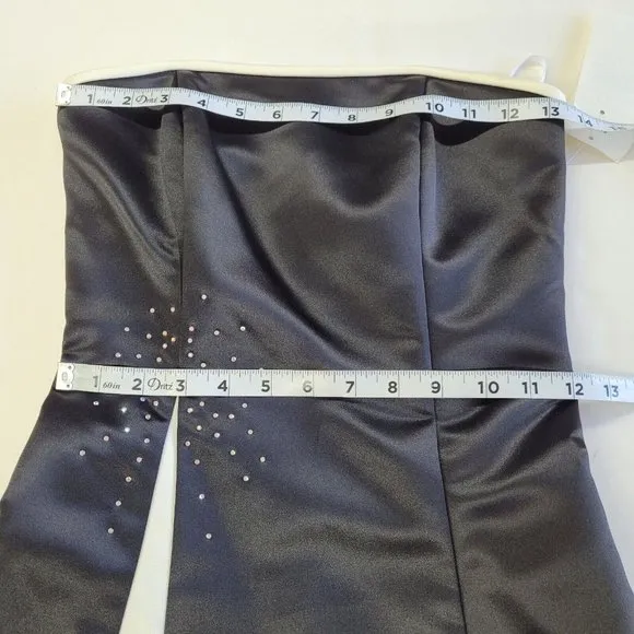 Gunne Sax Dress Size 1/2 Strapless Formal Classic Black/White Rhinestone Prom