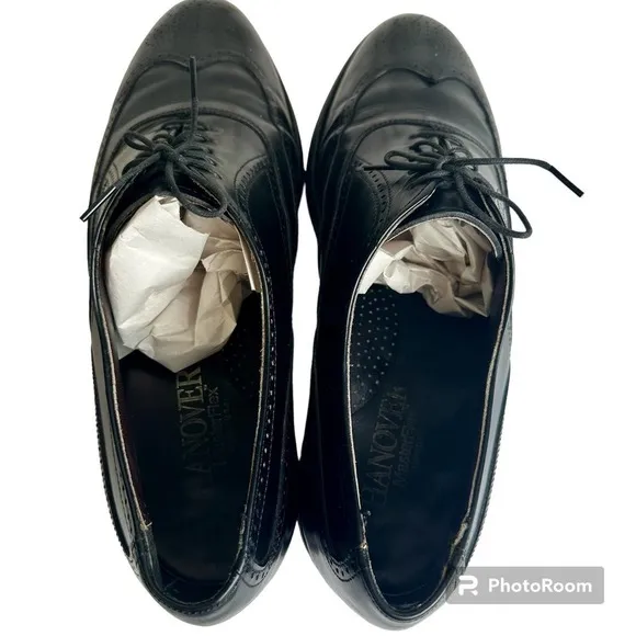 Hanover MasterFlex Dress Shoes Men’s sz. 10 Black Wingtip Oxford Leather‎