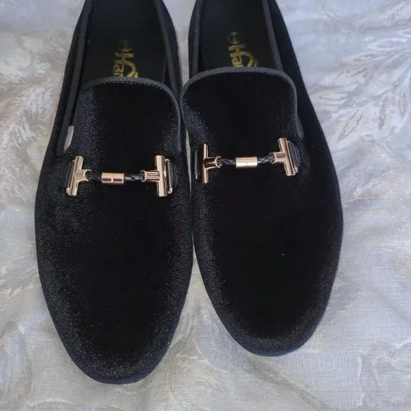 Harpelunde Italian Men Black Velvet Buckle Strap Flat Dress Wedding Shoes Loafer
