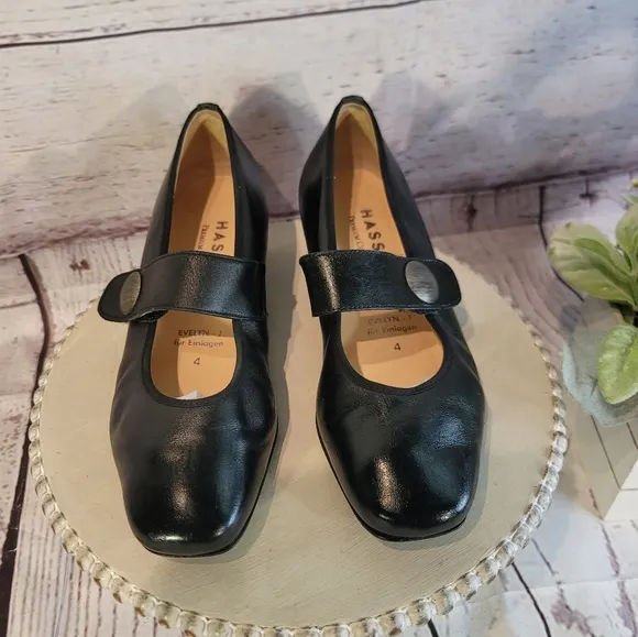 HASSIA Evelyn Women's Black Leather Mary Jane Shoes Size 6 US