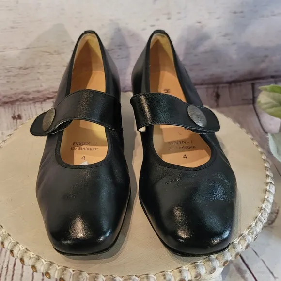 HASSIA Evelyn Women's Black Leather Mary Jane Shoes Size 6 US