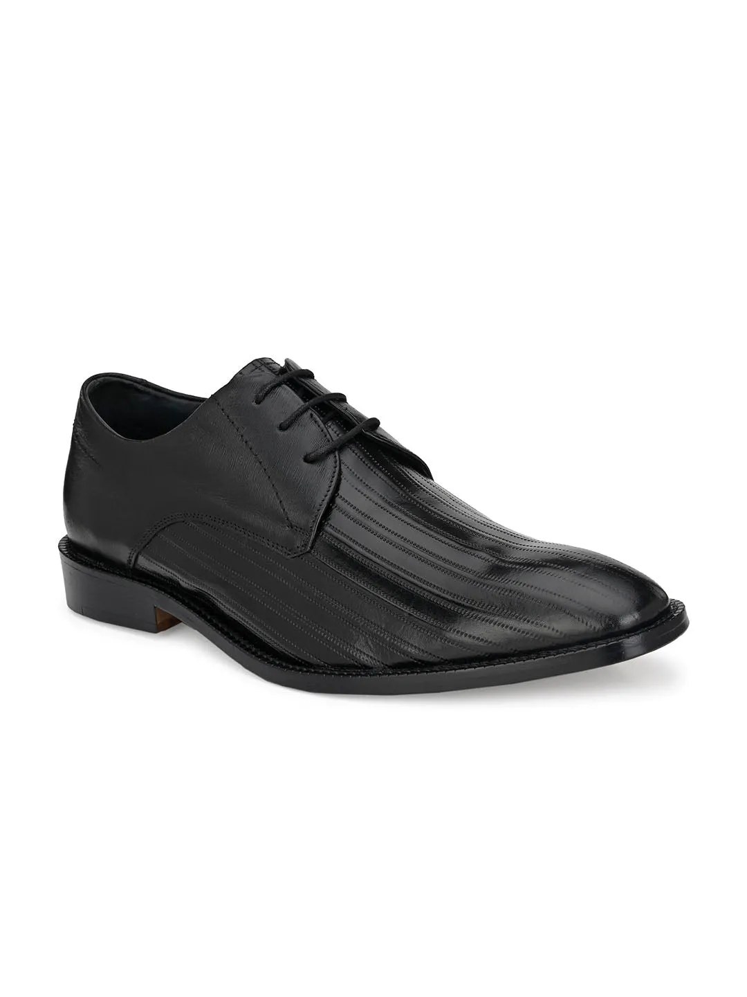 Hitz Men's Black Leather Lace-up Semi-Formal Shoes