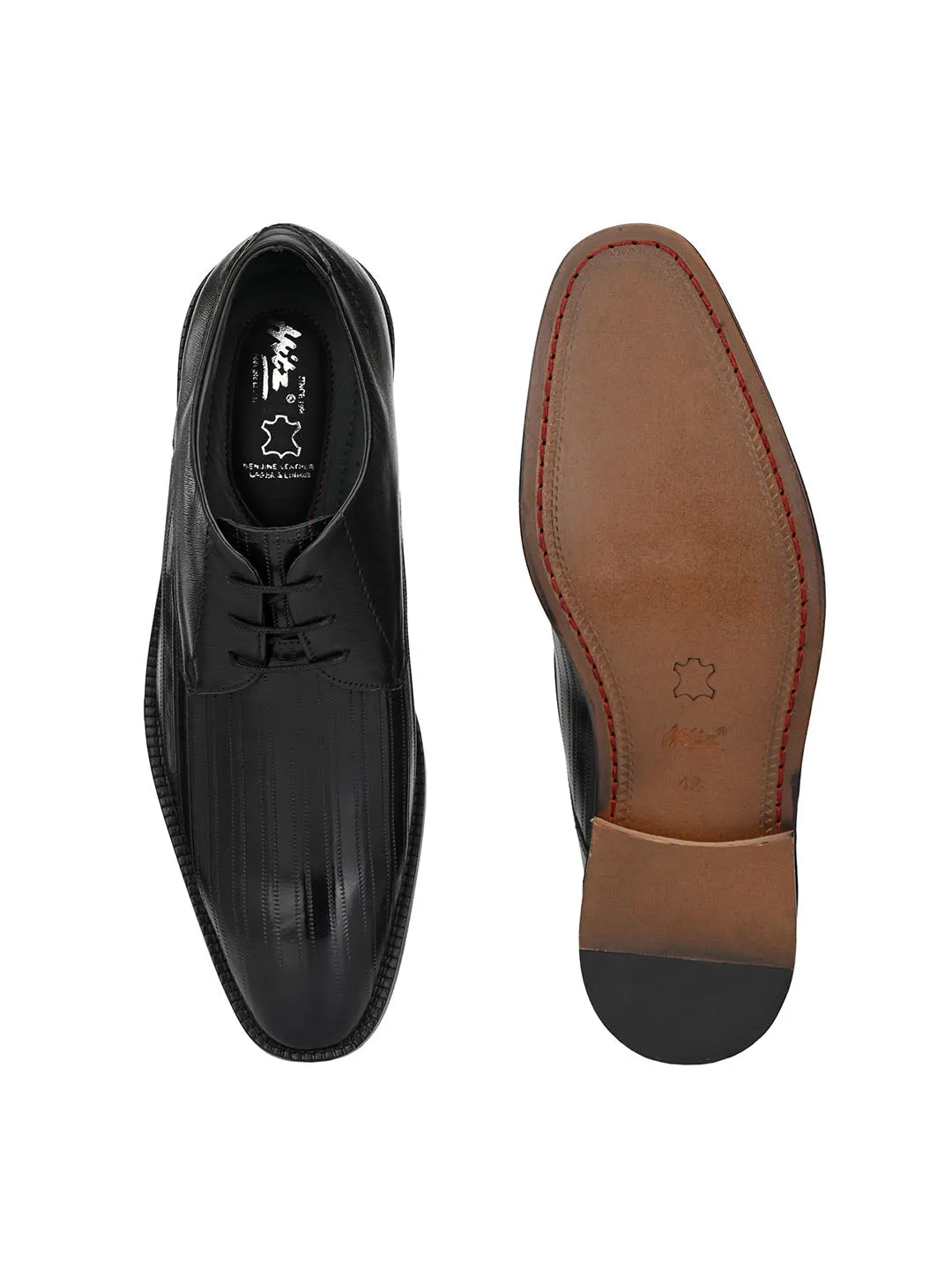 Hitz Men's Black Leather Lace-up Semi-Formal Shoes