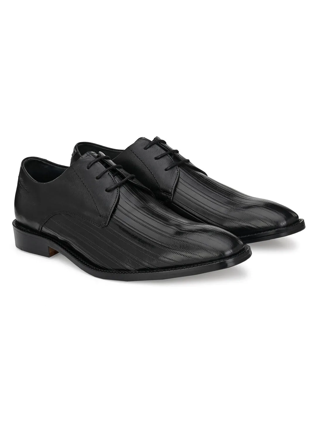Hitz Men's Black Leather Lace-up Semi-Formal Shoes