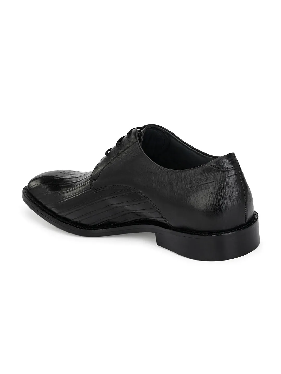 Hitz Men's Black Leather Lace-up Semi-Formal Shoes
