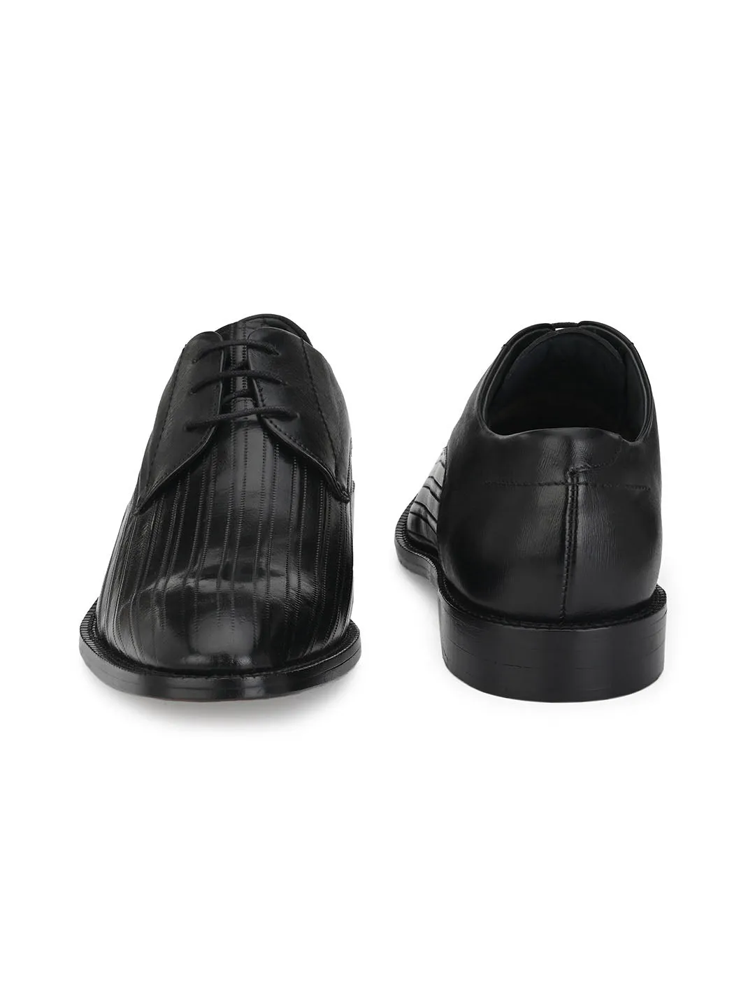 Hitz Men's Black Leather Lace-up Semi-Formal Shoes