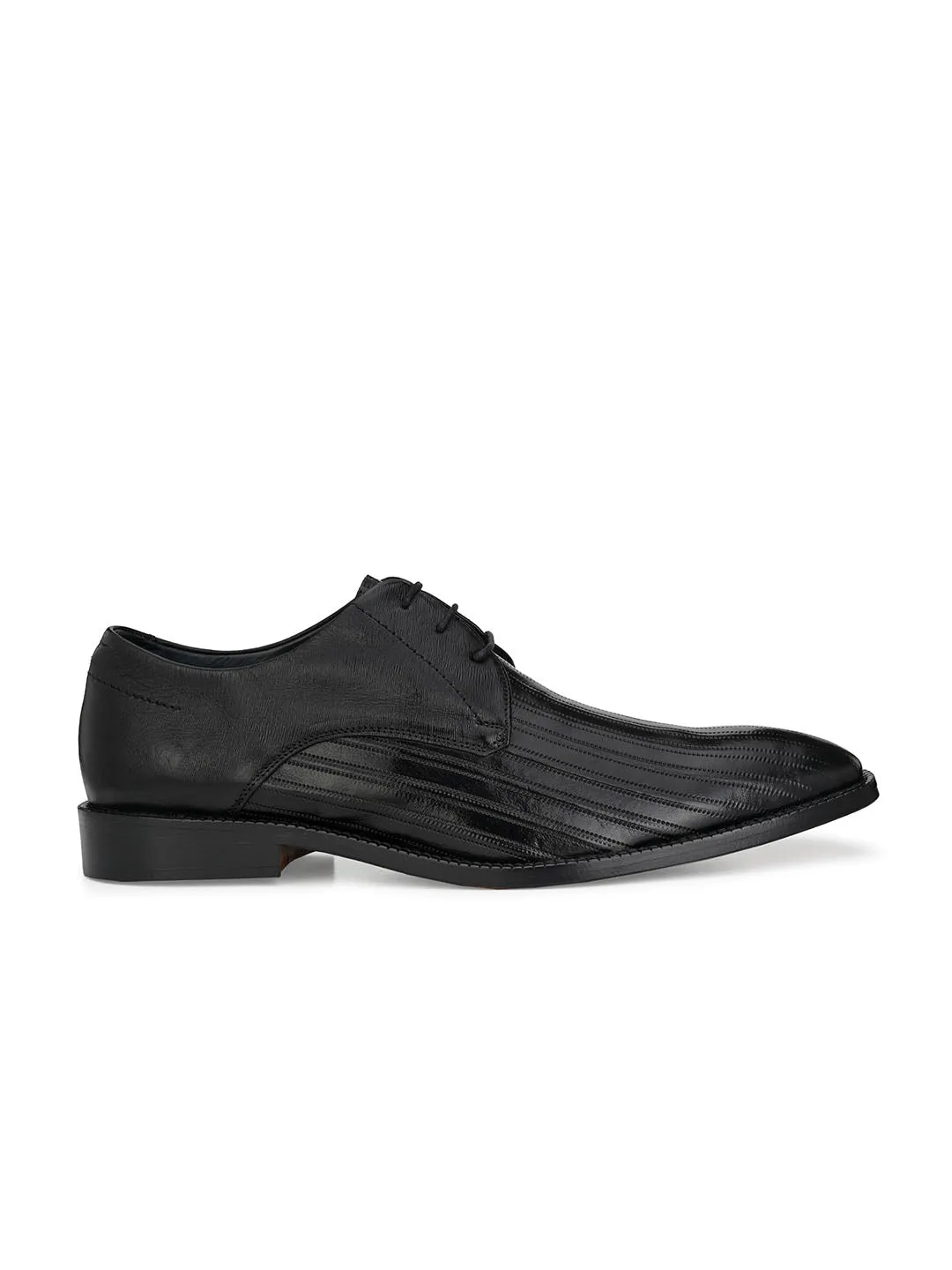 Hitz Men's Black Leather Lace-up Semi-Formal Shoes