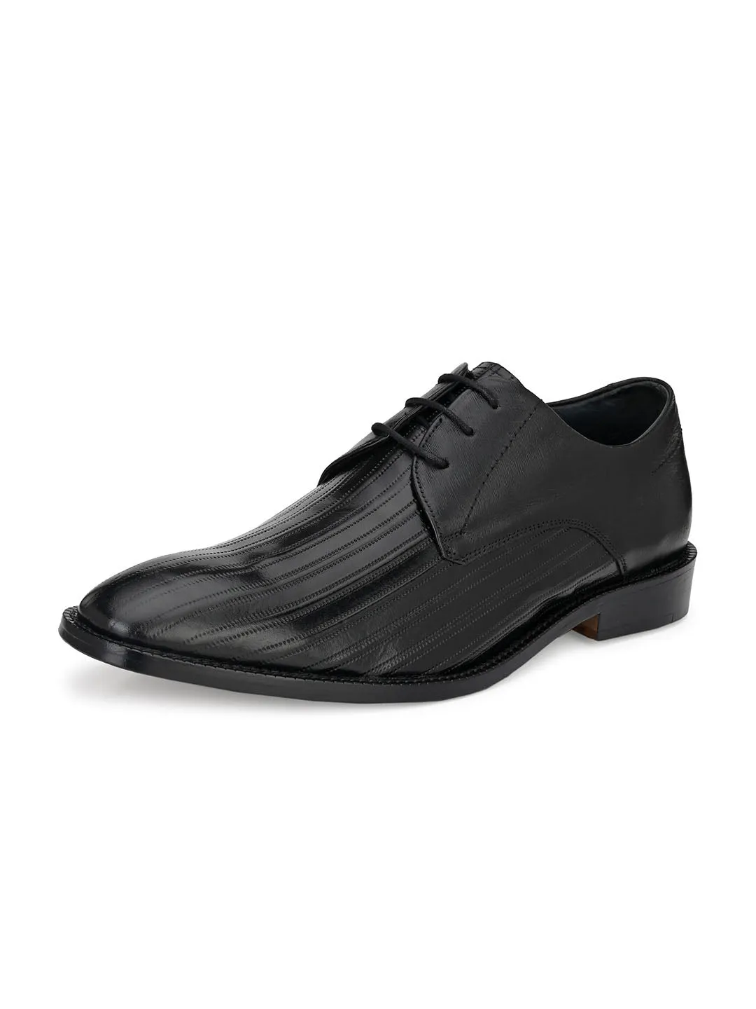 Hitz Men's Black Leather Lace-up Semi-Formal Shoes