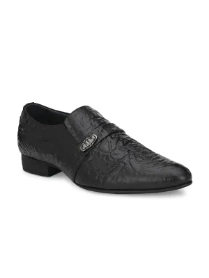Hitz Men's Black Leather Slip-On Semi-Formal Shoes
