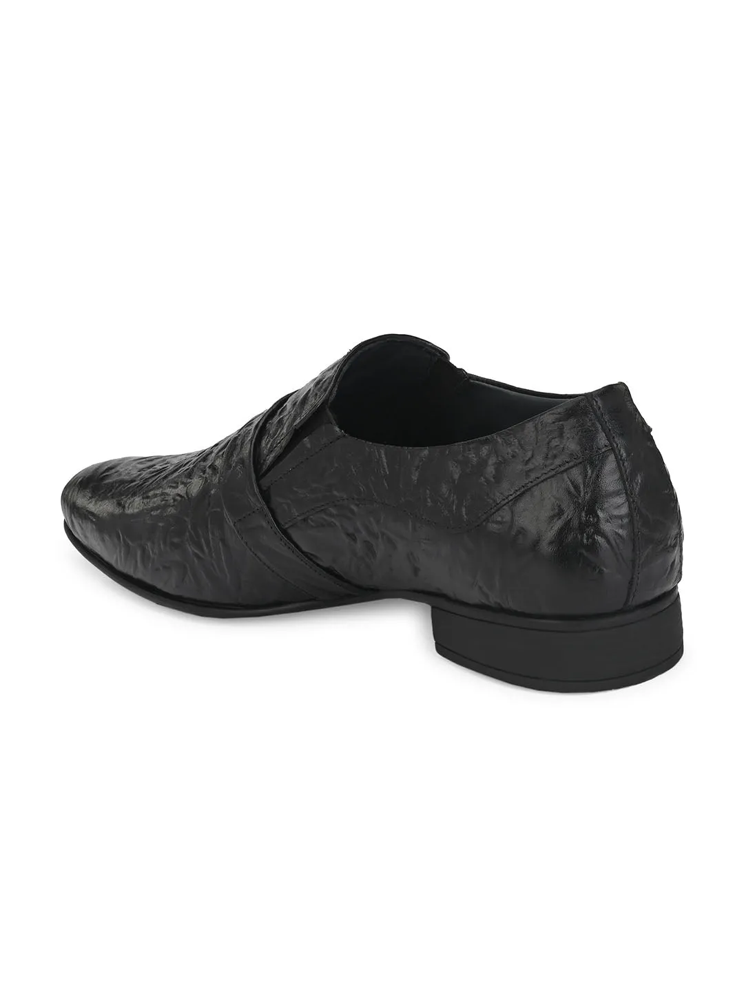 Hitz Men's Black Leather Slip-On Semi-Formal Shoes