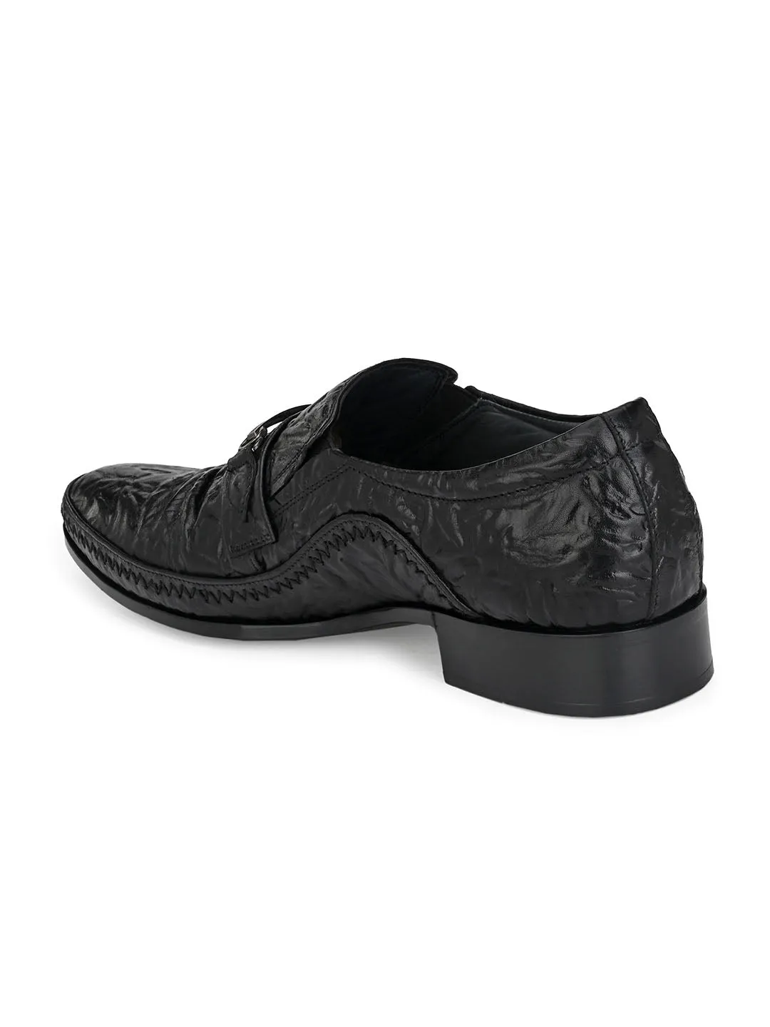 Hitz Men's Black Leather Slip On Semi-Formal Shoes