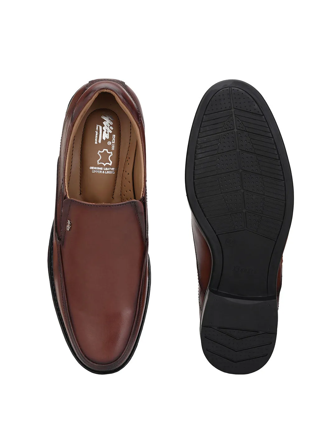 Hitz Men's Brown Leather Slip On Formal Shoes