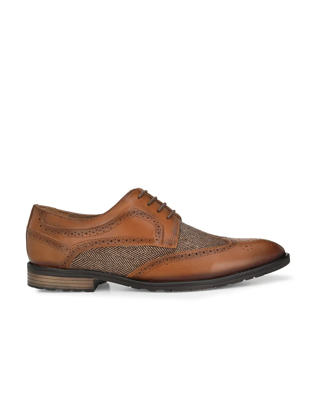 Hitz Men's Tan Leather Lace up Semi Formal Shoes