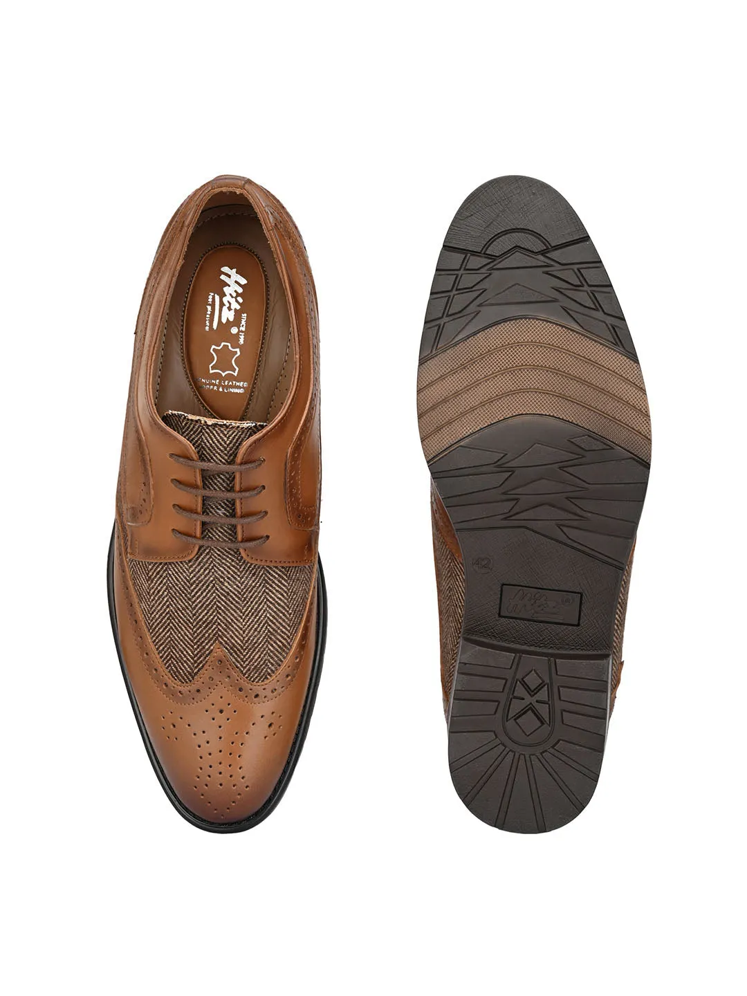 Hitz Men's Tan Leather Lace up Semi Formal Shoes