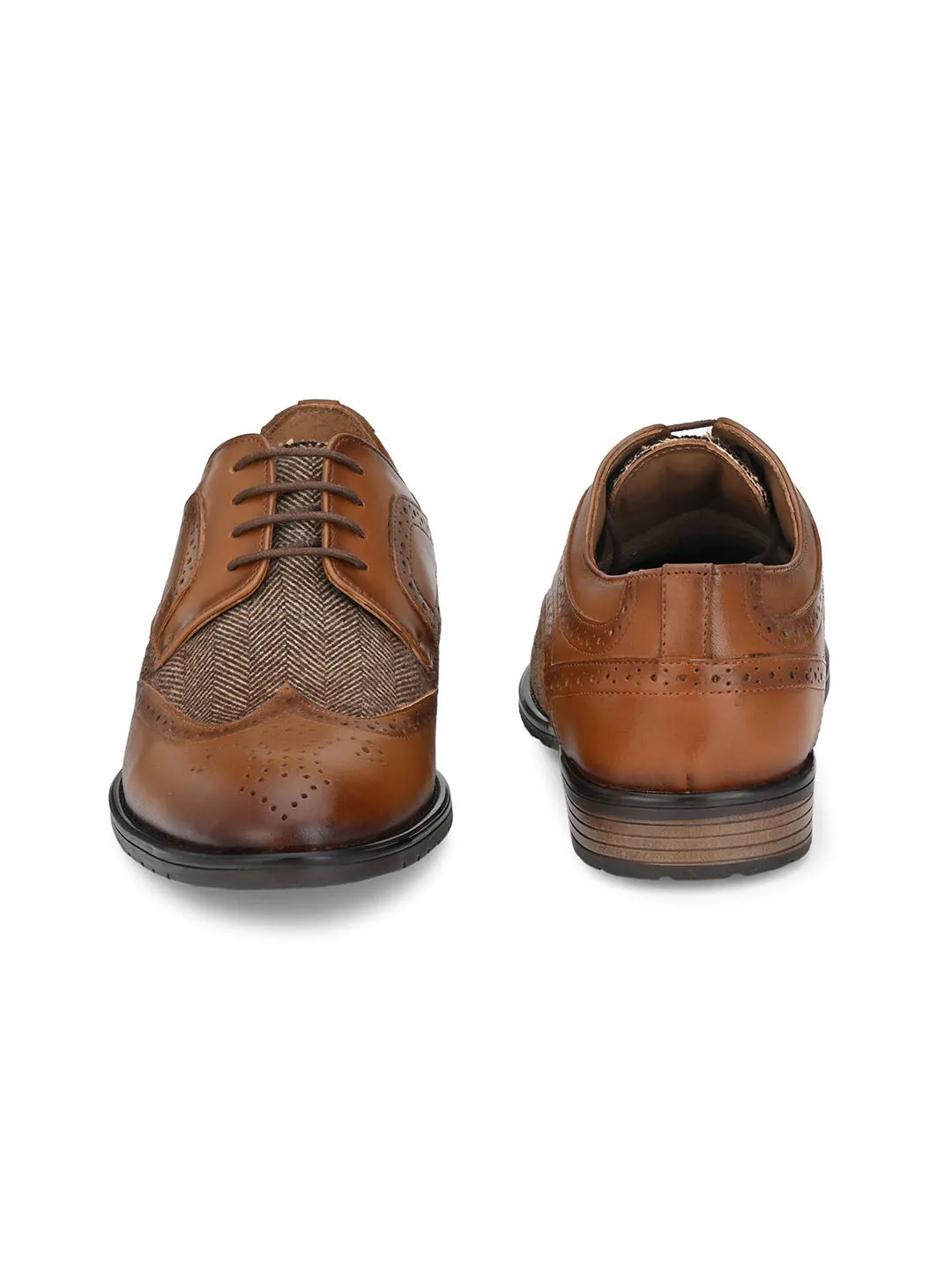 Hitz Men's Tan Leather Lace up Semi Formal Shoes