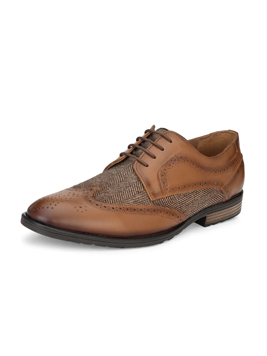 Hitz Men's Tan Leather Lace up Semi Formal Shoes