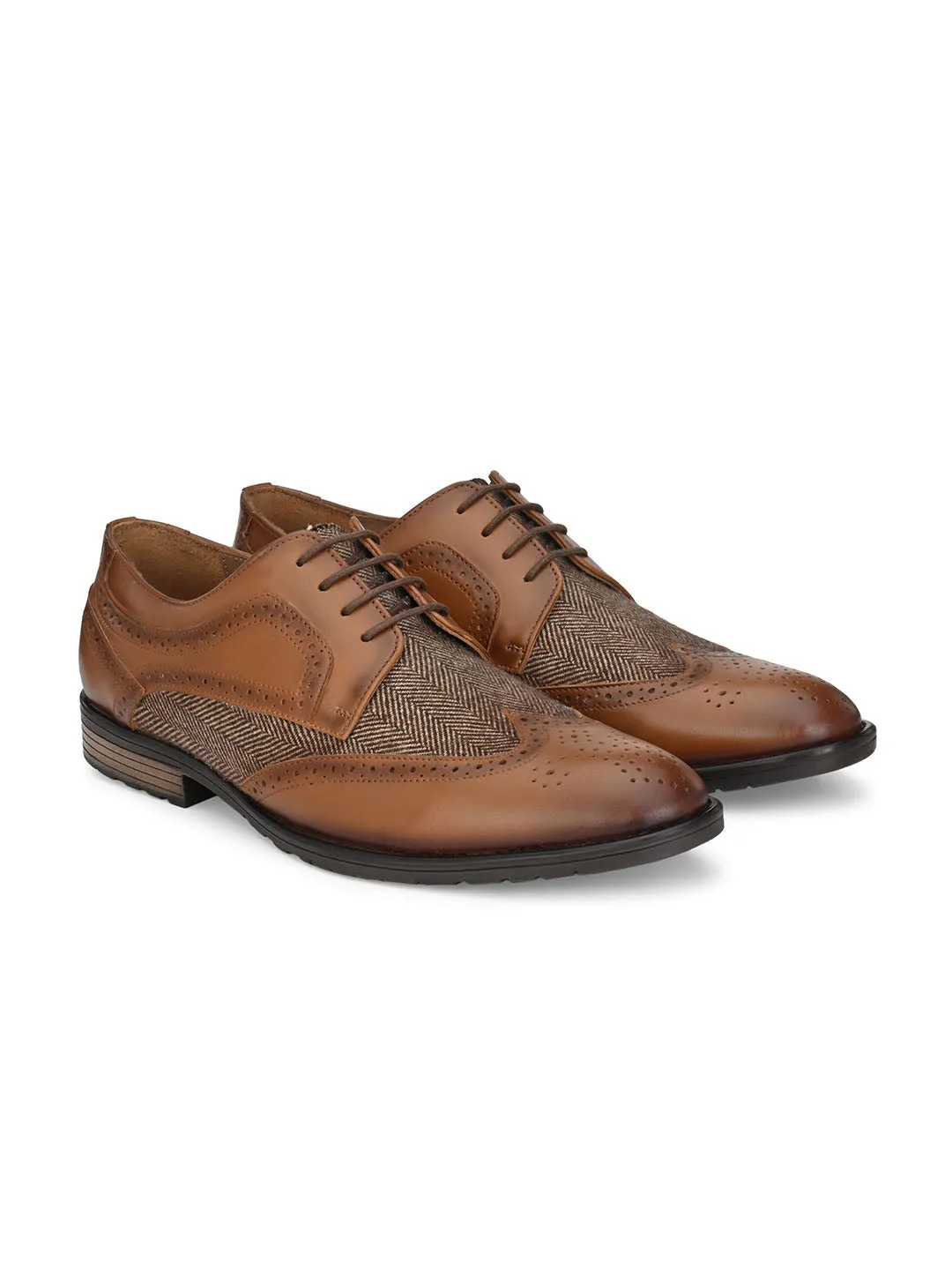 Hitz Men's Tan Leather Lace up Semi Formal Shoes