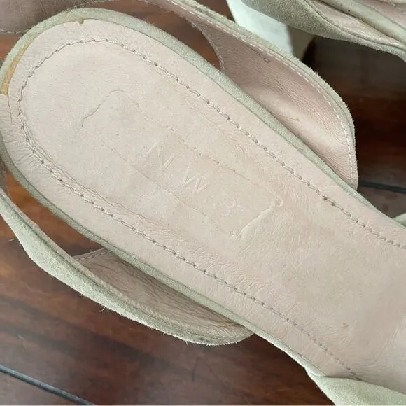 HOBBS N.W.3 Beige Suede &amp; Metallic Strappy Slingback Peep Toe Sandals sz 39/ 8