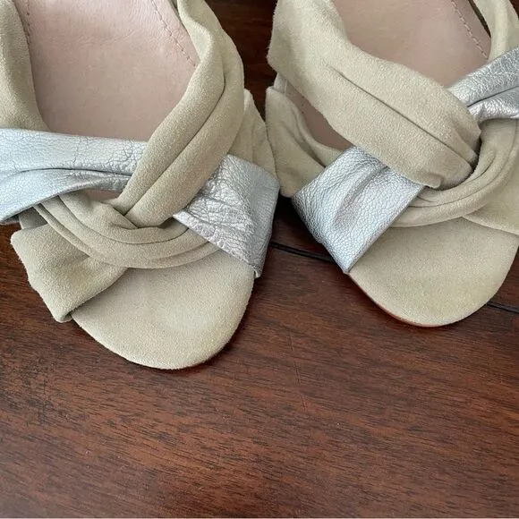 HOBBS N.W.3 Beige Suede &amp; Metallic Strappy Slingback Peep Toe Sandals sz 39/ 8