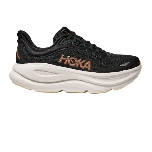 HOKA Women's Bondi 9 Running Shoes Color: Black/Rose Gold