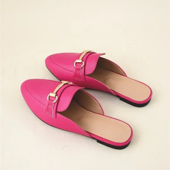 Hot Pink Fashionable Women's Rose Gold Plain Muller Heeled Sandals