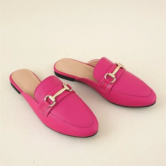 Hot Pink Fashionable Women's Rose Gold Plain Muller Heeled Sandals