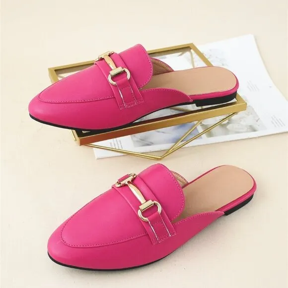 Hot Pink Fashionable Women's Rose Gold Plain Muller Heeled Sandals