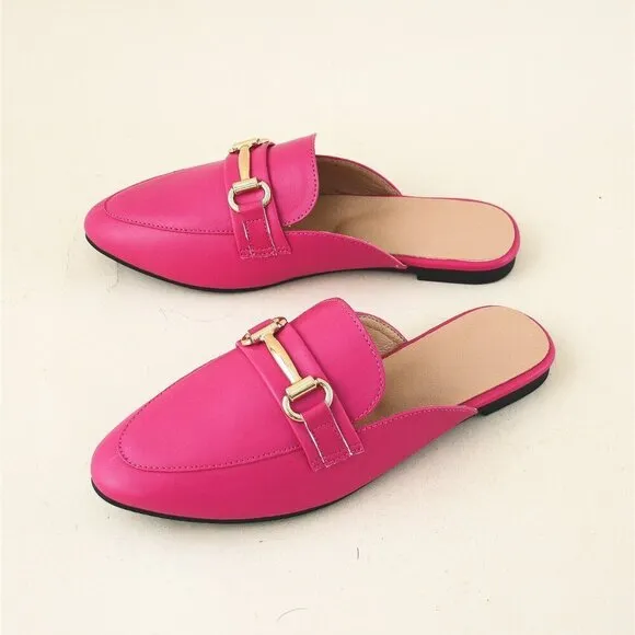 Hot Pink Fashionable Women's Rose Gold Plain Muller Heeled Sandals